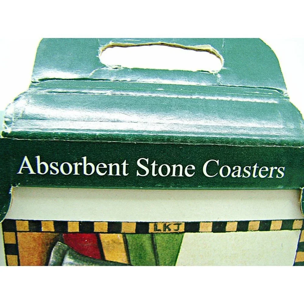 Stone Art Multicolor Square Cork Back Absorbent Stone Four Coaster Set 4X4